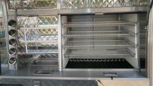 Shelves and storage in a hot and cold catering Jiffy Van