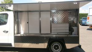 Shelves and storage in a hot and cold catering Jiffy Van
