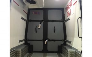 Inside Pharmaceutical Sprinter Van with Bulkhead