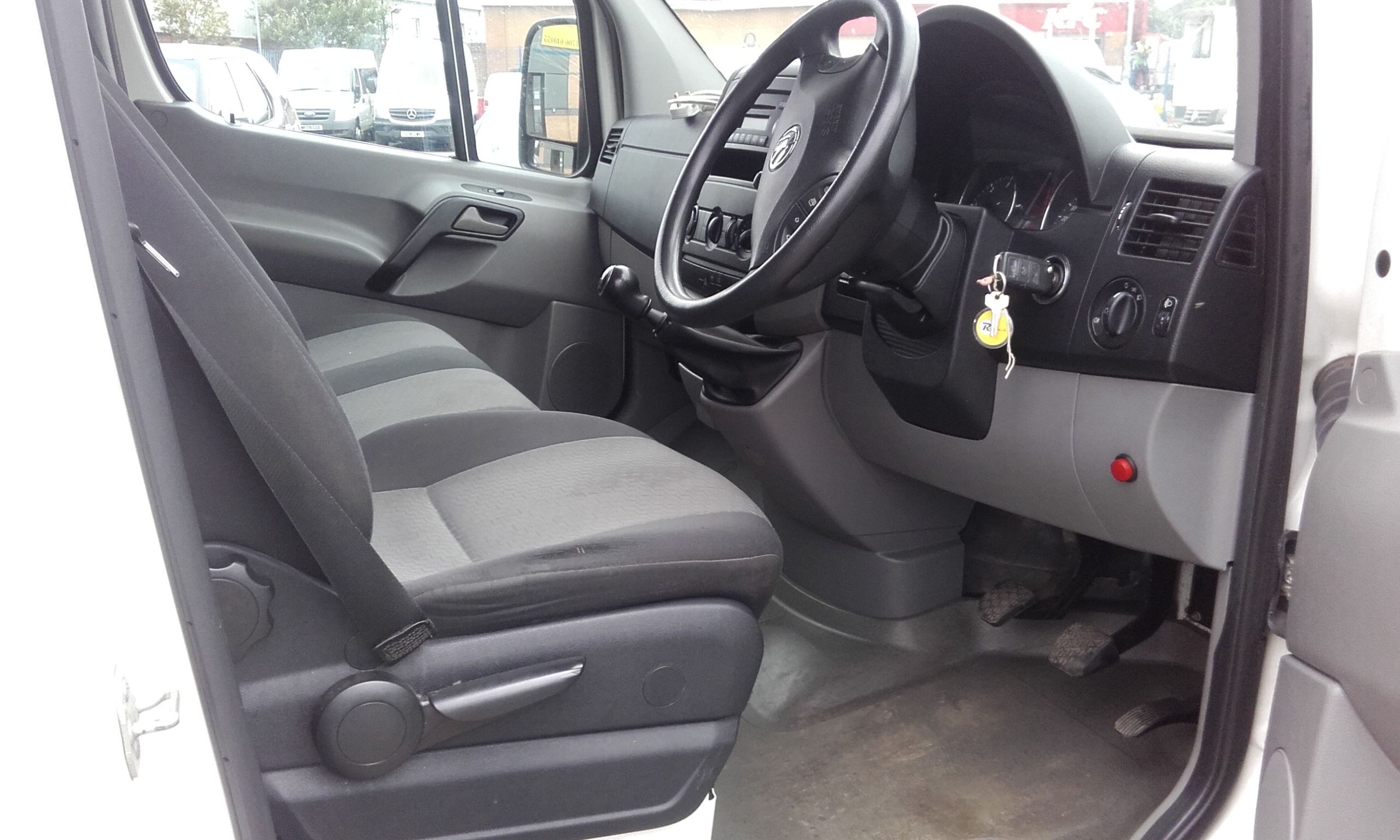 Inside front cab of LWB VW Crafter CR35 Refrigerated Van