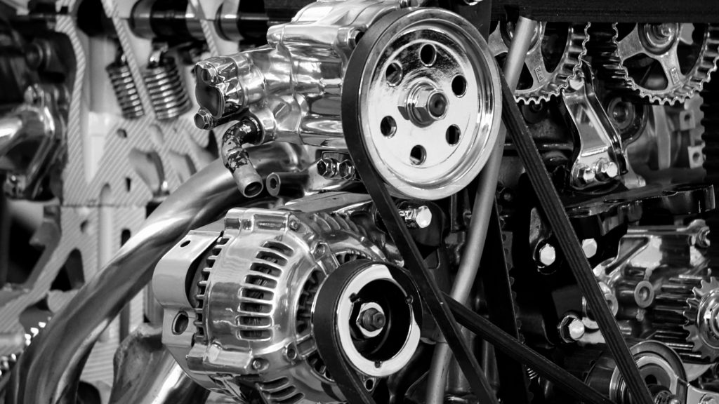 A car engine on display