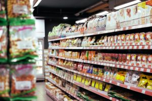 Food on the shelves in a supermarket ready to be delivered by cool running rental