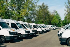 Refrigerated vans parked