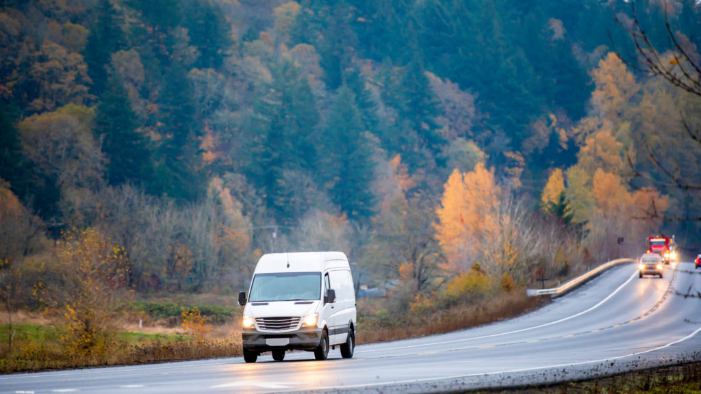 Freezer van driving down road